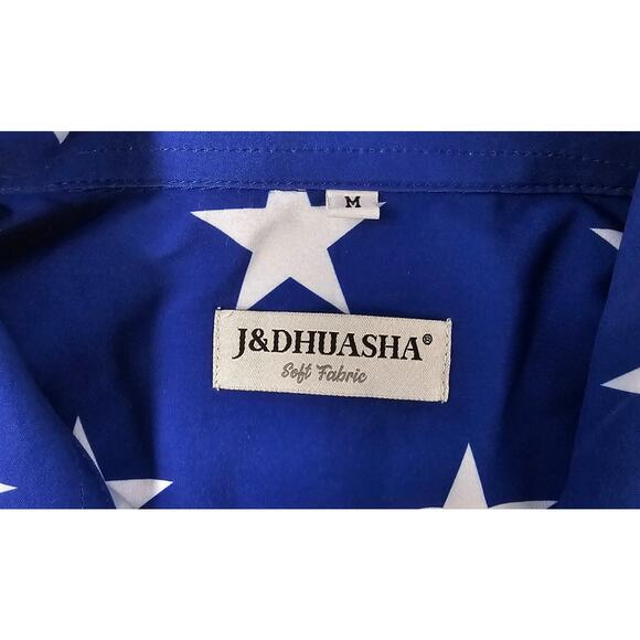 J&D HUASHA sz M American flag red white blue patriotic shirt sleeve button up # - Picture 3 of 6